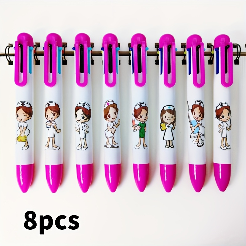 8pcs/12pcs Nurse-themed Multicolor Ballpoint Pens, Special Multicolor Pens, Six-color Highlighting Pens For Note-taking
