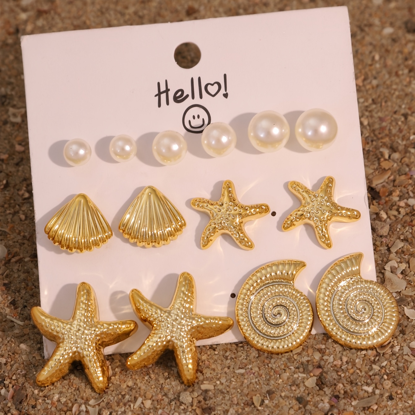 TEMU 7 /Juegos de Aretes de Botón con Forma de , Concha y Concha, de Perlas, Resina CCB, Juego de Aretes Chapados en Oro, Aretes Dorados para Mujer,