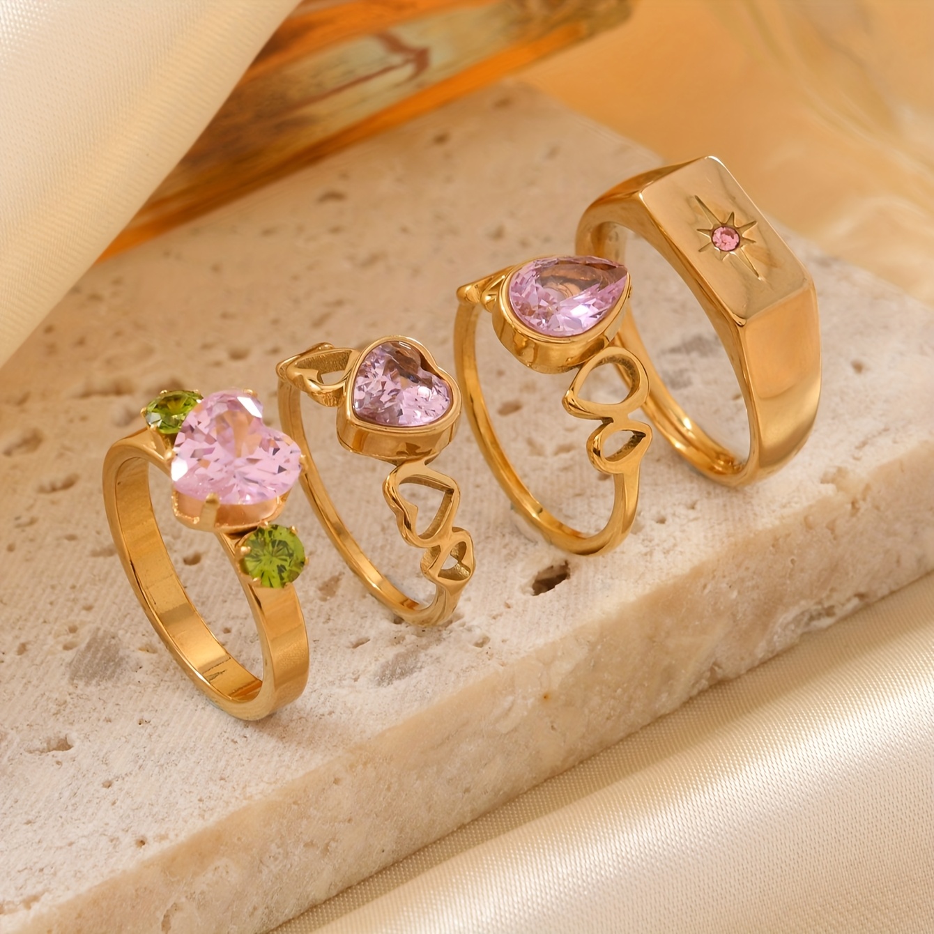 Anillo Compromiso Anillos De Mujer Acero Inoxidable Piezas Juego