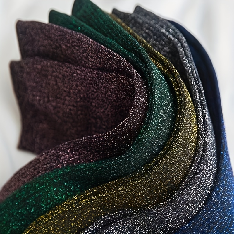 TEMU 5-pair Random Color Women's Glitter Korean-style Golden And Silvery Thread Unique Personality Design Versatile Thigh-high Socks