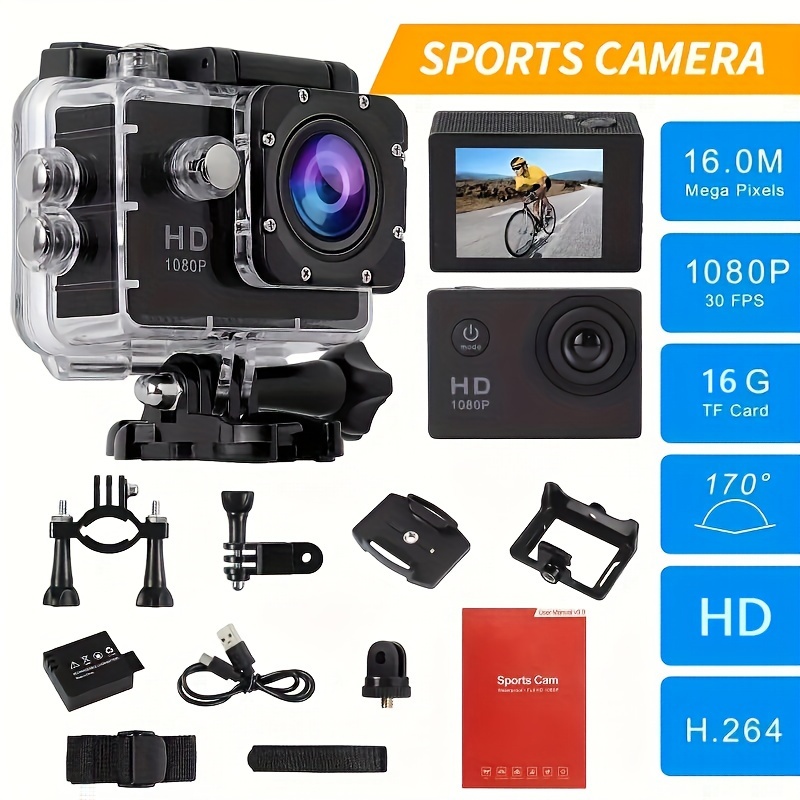 

Action Camera With 16g Sd Card, 1080p 12mp Sports Camera Full Hd 2.0 Inch Action Cam 30m/98ft Underwater Waterproof Snorkel Surf Camera With Wide-angle Lens And Mounting Accessories Kit.
