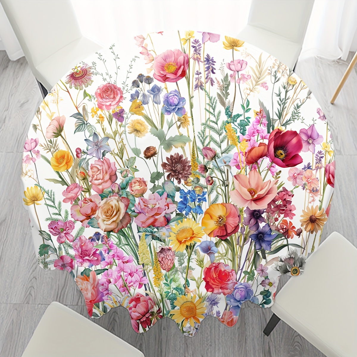 TEMU Versatile Floral & Leaf Print Round Tablecloth - Stain & Waterproof, Parties, Home Kitchens, And Outdoor Events