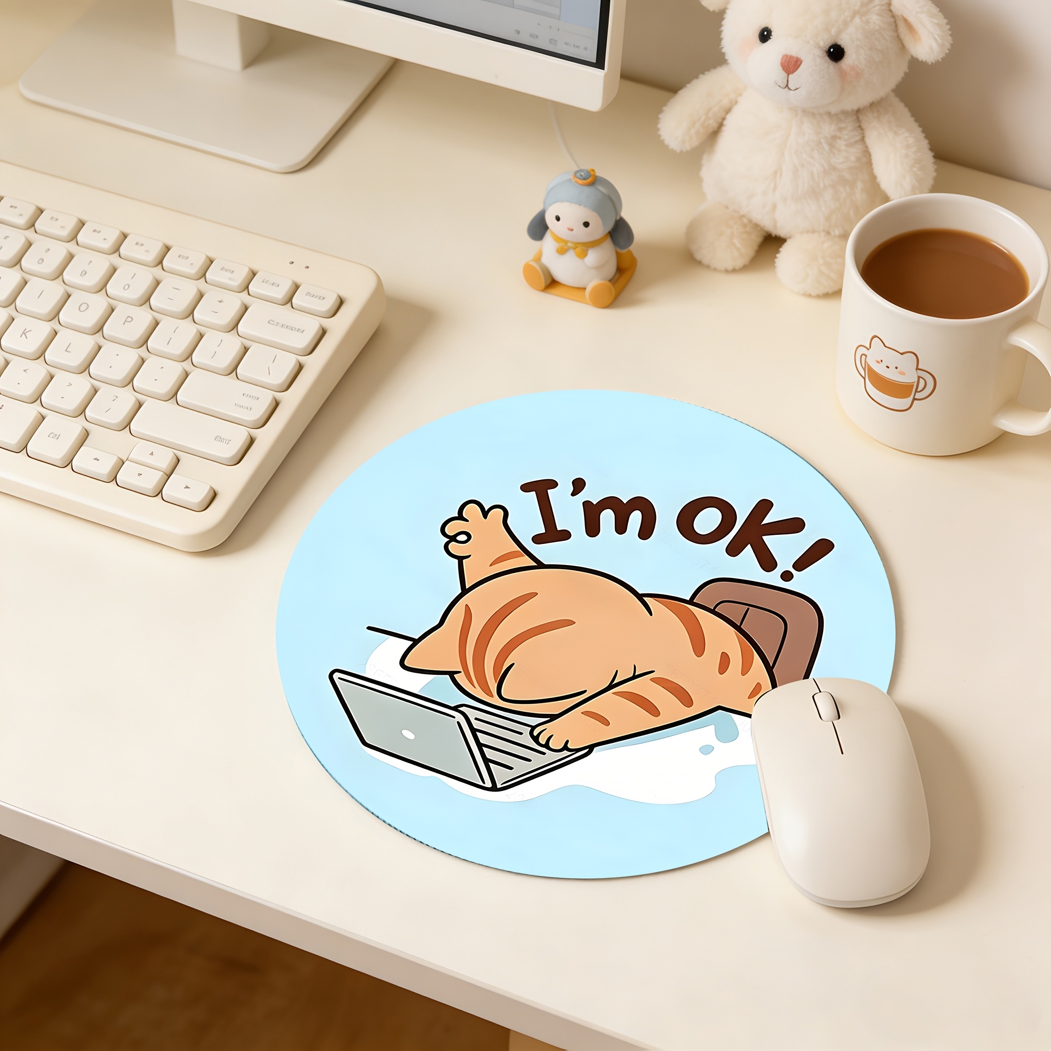 TEMU Cute Work Cat Pattern Mouse Pad, Square And , With Lock Edge Non-slip Rubber Base, Hd Printing, Suitable For Gaming And Office Use, Compatible