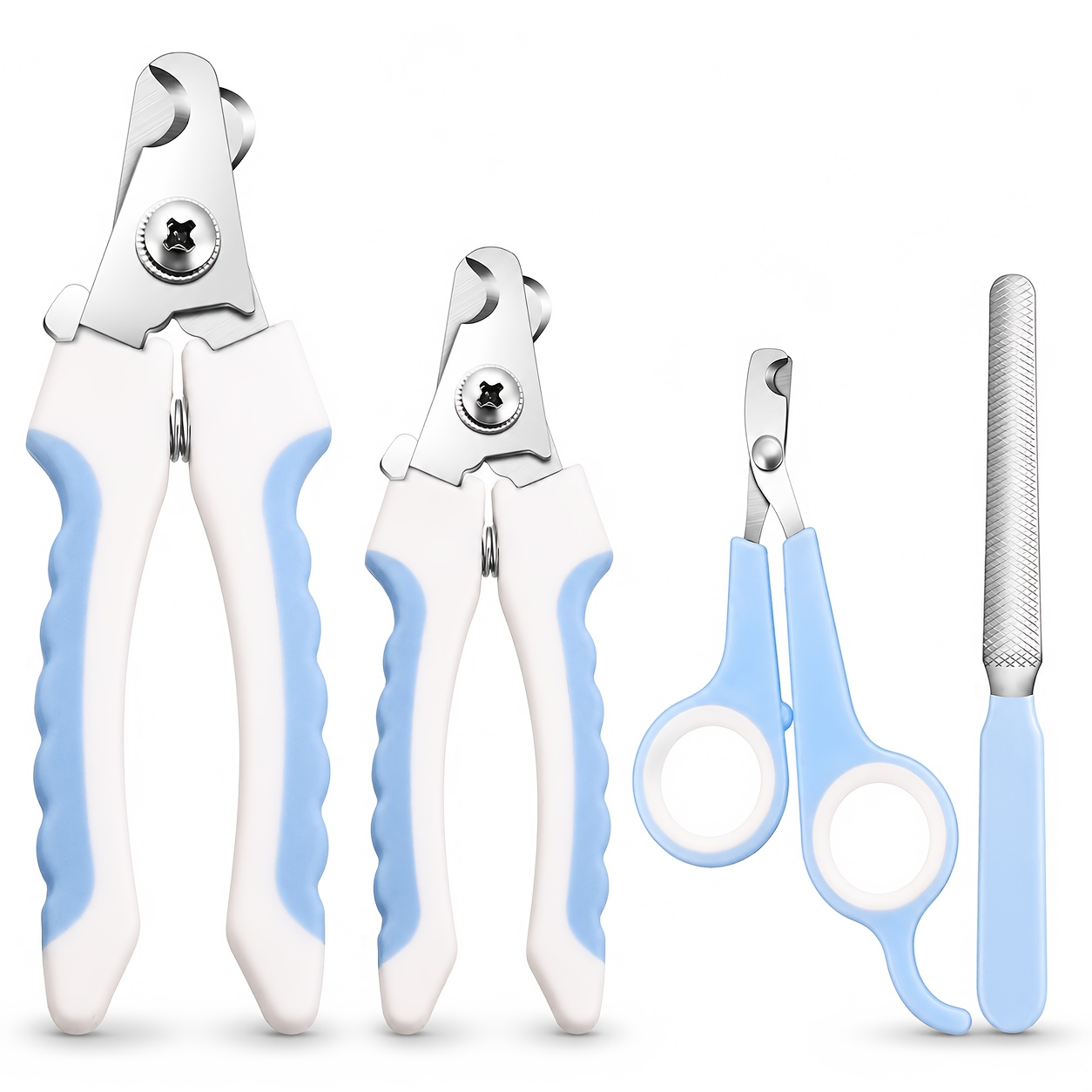TEMU 4pcs Pet Nail Clippers Set With Large And Medium Clippers, Rounded Scissors And Nail File, Pet Grooming Kit For Dogs, Cats, Puppies And Kittens