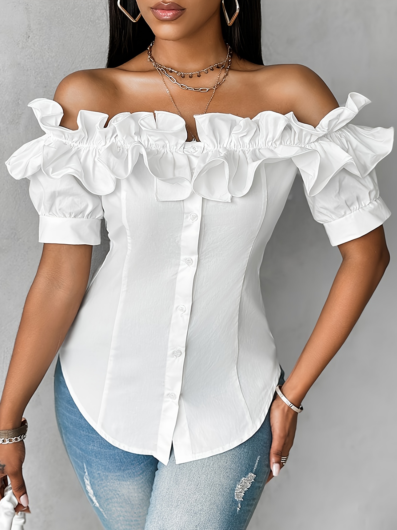 Ruffle Tops Off The Shoulder Dressy Blouses Women's Shoulder