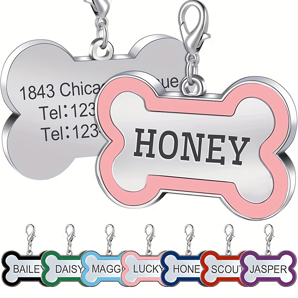 TEMU Custom Engraved Metal Dog Tag - Personalized Bone-shaped Pet Id With Name & Contact , Anti-loss Design, Ideal For , Gift, Personalized Dog Tag