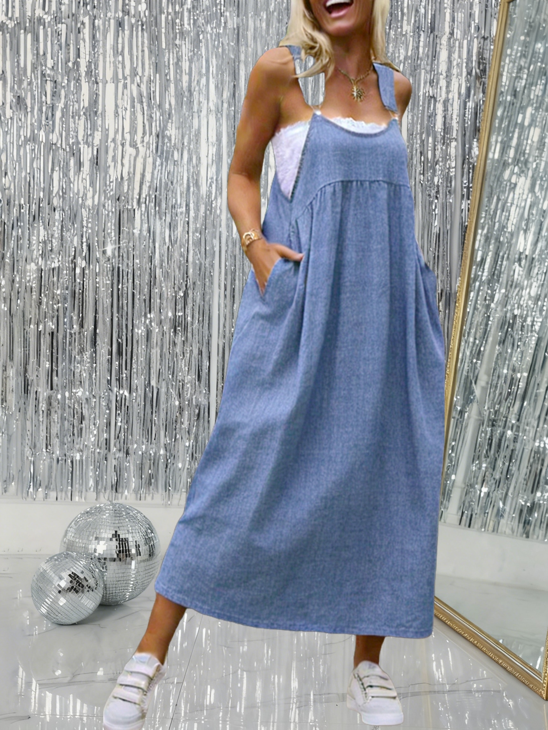 knee length dresses for ladies April Cornell Mist Stripe Pinafore Dress Plus Size main image 1