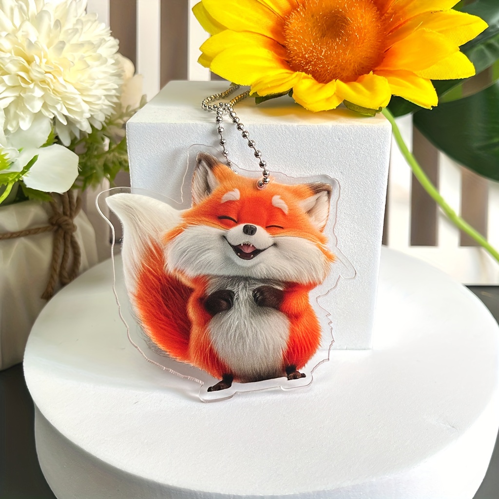 

adorable" Charming Fox Acrylic Car Mirror Charm & Keychain - 2d Decorative Pendant For Vehicle Interiors