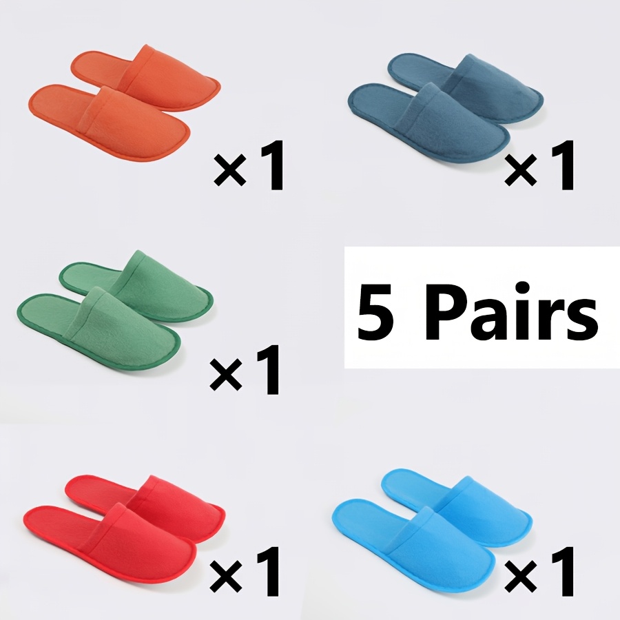 TEMU [5 Pairs Pack] Disposable 5-color Scouring Cloths Foldable Slippers For Air Travel, Suitable For Hotels, B&bs, Spas, Parties, Camping, Home