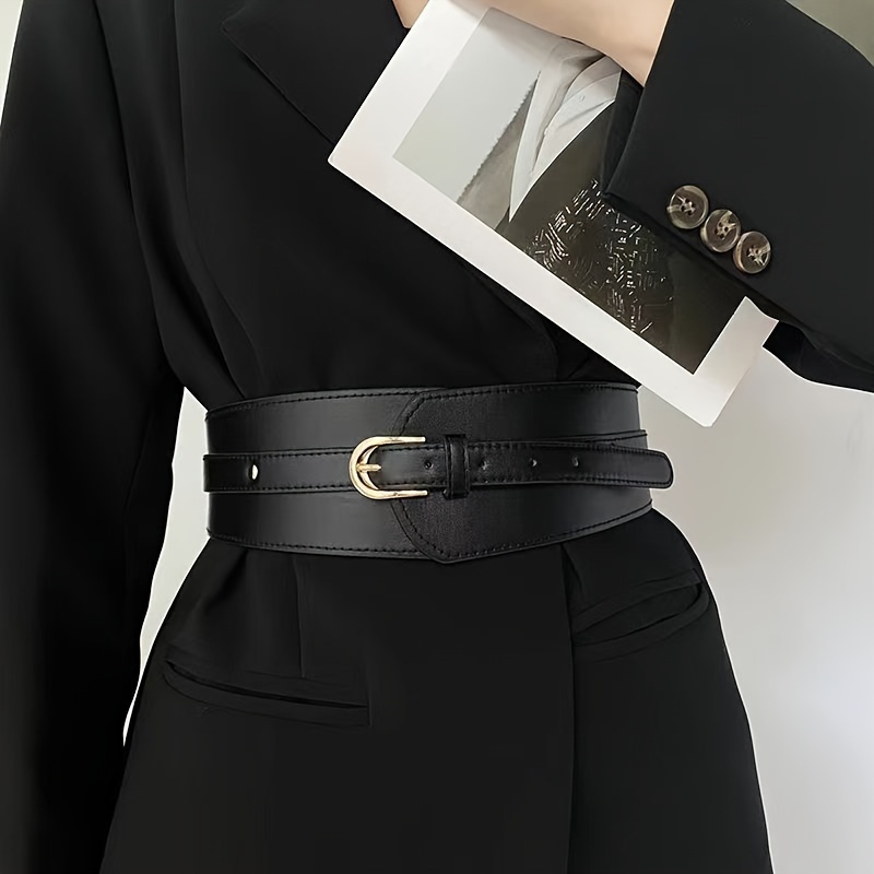 

1pc Elastic Wide Waist Belt Fashionable Simple And Versatile Pu Leather Waistband For Women
