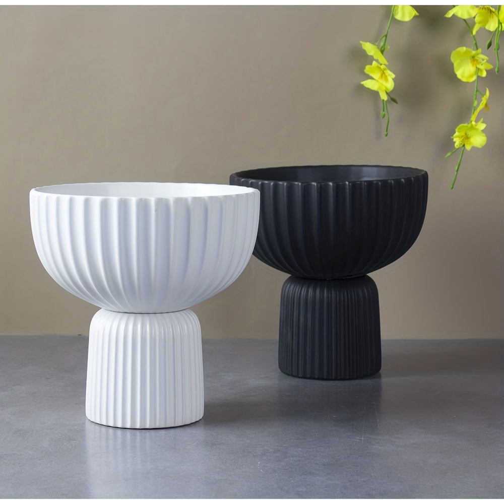 1pc Nordic Style Matte Black Ceramic Flower Pot, Creative High-Leg Design, Minimalist INS Aesthetic Home Plant Planter for Succulents, Pothos & Phalaenopsis