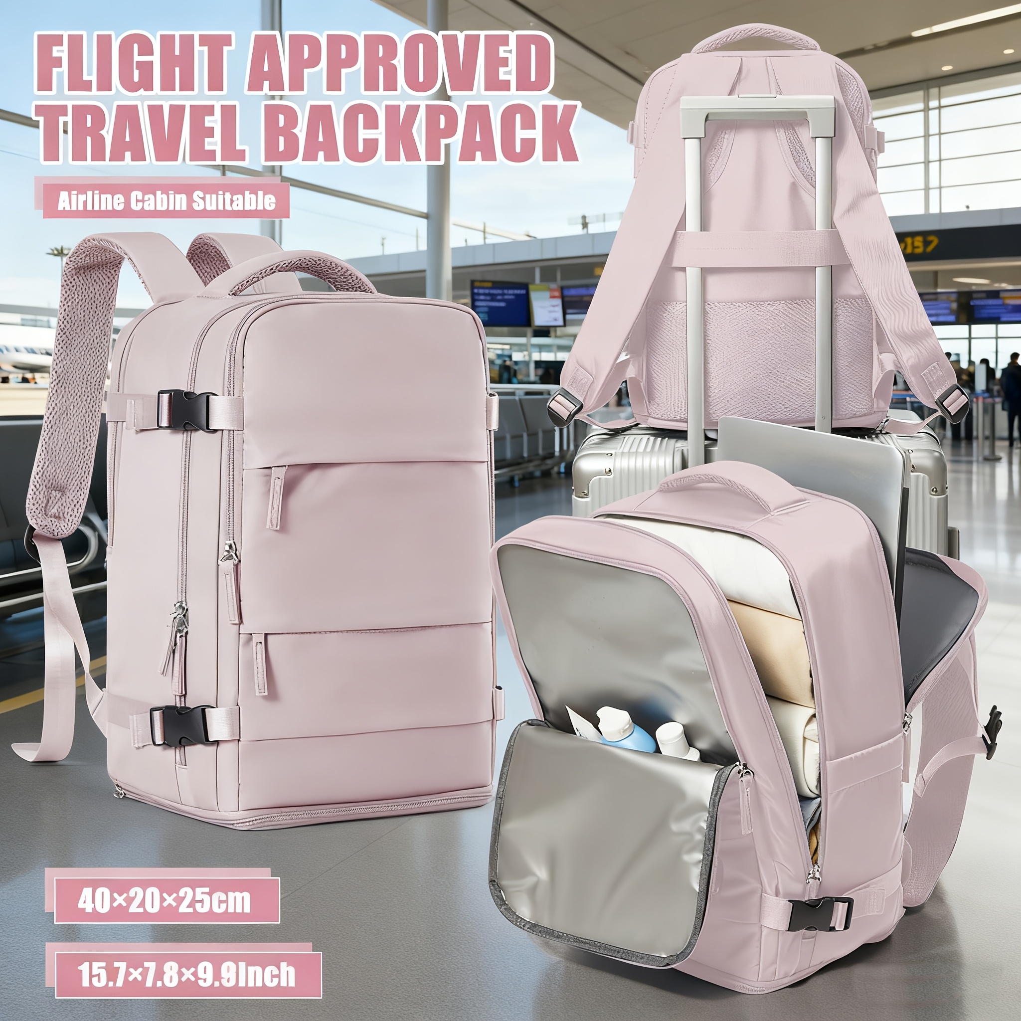 Airline Cabin * Travel Backpack Underseat Hand Luggage Bag for Men & Women  Flight Approved Carry on Weekend Rucksack with Trolley Sleeve, Shoes  Compartment, Laptop Layer, Multiple Pockets Travel ...