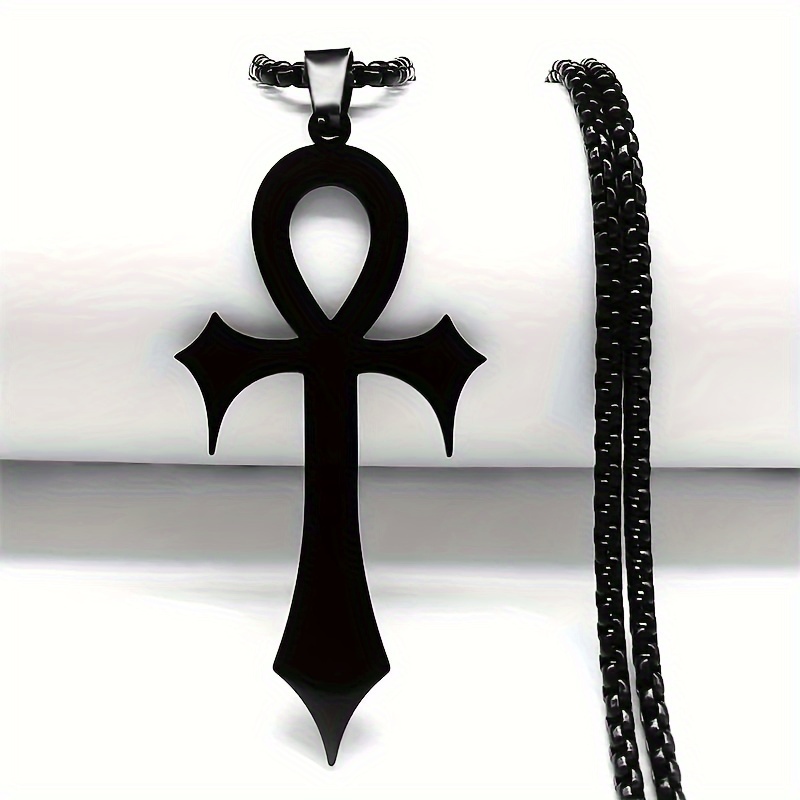 Image of 1pc Easter Goth Egyptian Cross Ankh Necklace 304 304 Stainless Steel Black Color Amulet Religious Necklaces Gothic Jewelry Gift