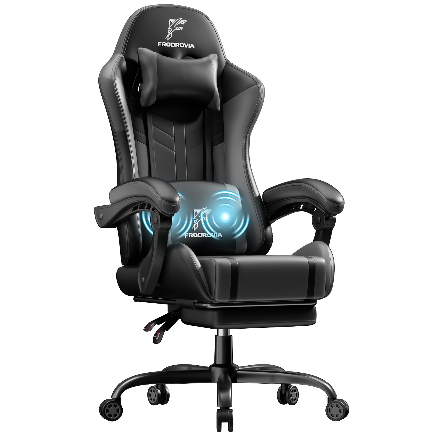 Massage Gaming Chair With Footrest, Ergonomic Office Chair With Headrest, High-