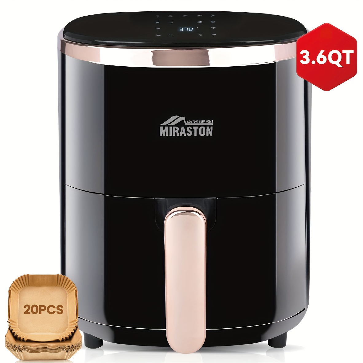 TEMU Friteuse à air améliorée, friteuse à air compacte 9,1 L avec panier 9-en-1 et plat de cuisson, écran tactile numérique avec 9 préréglages,
