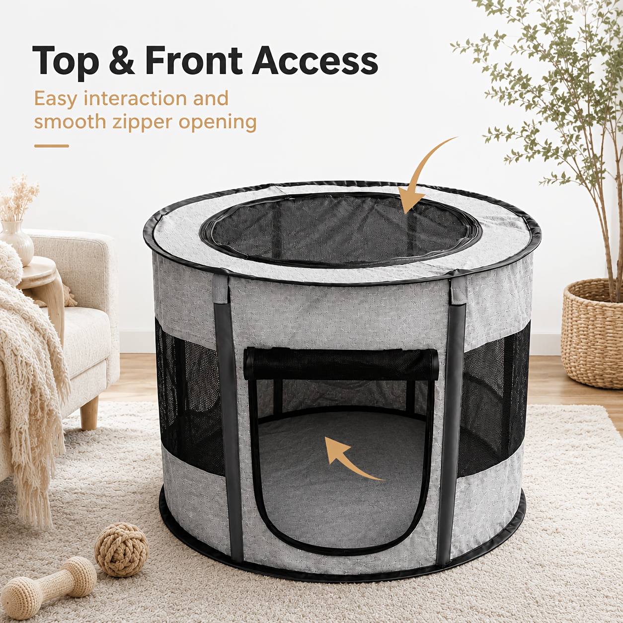 Foldable Portable Pop-Up Pet Playpen with Breathable Mesh Panels