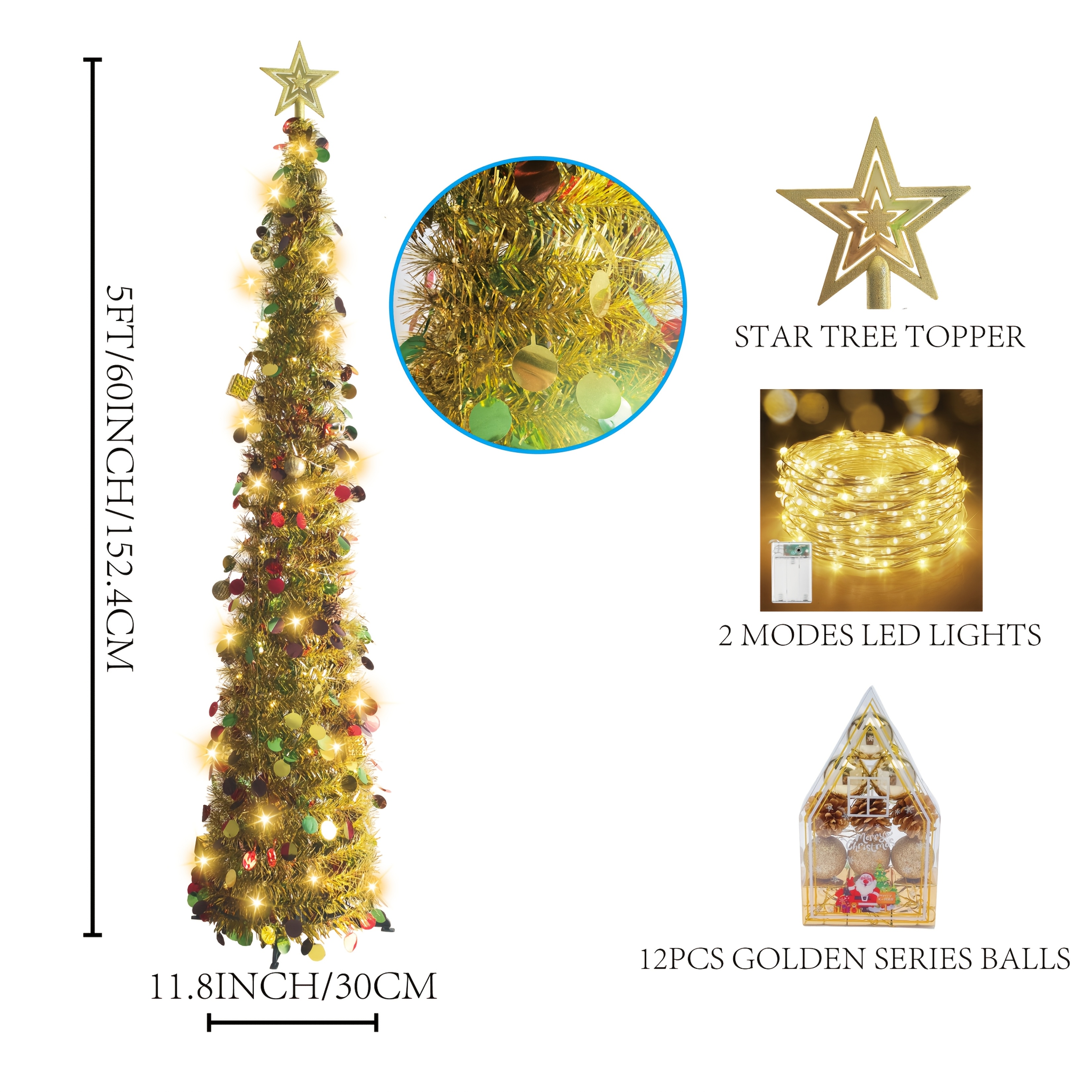 5 ft pre lit pencil christmas tree with lights mini   up christmas tree collapsible and foldable for small apartments golden and colorful holiday trees halloween decorations   indoor use foldable christmas tree