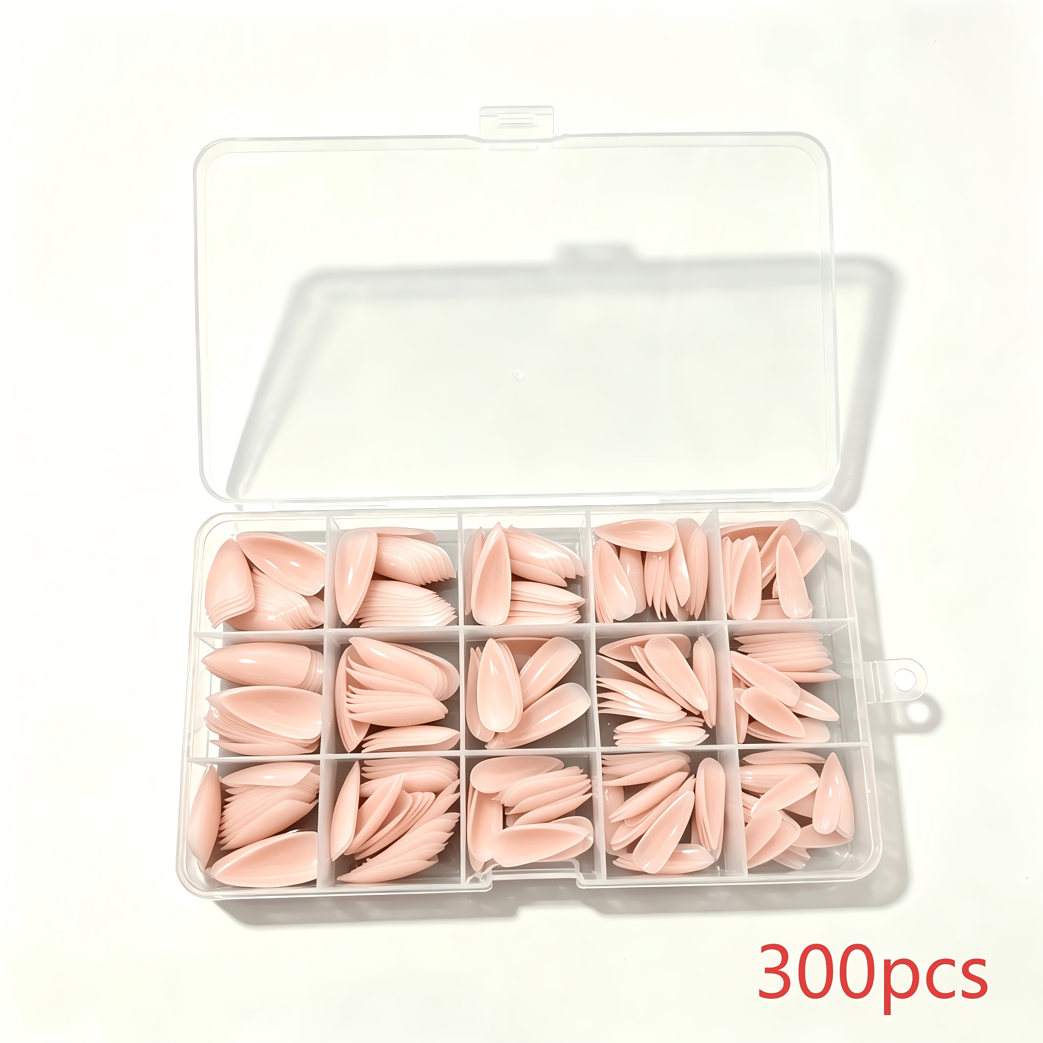 TEMU 300pcs Flexible Acrylic Material Press-on Medium Almond Shape Fake Nails, Glossy Nude Solid Color Reusable Full Coverage Convenient False Nails,