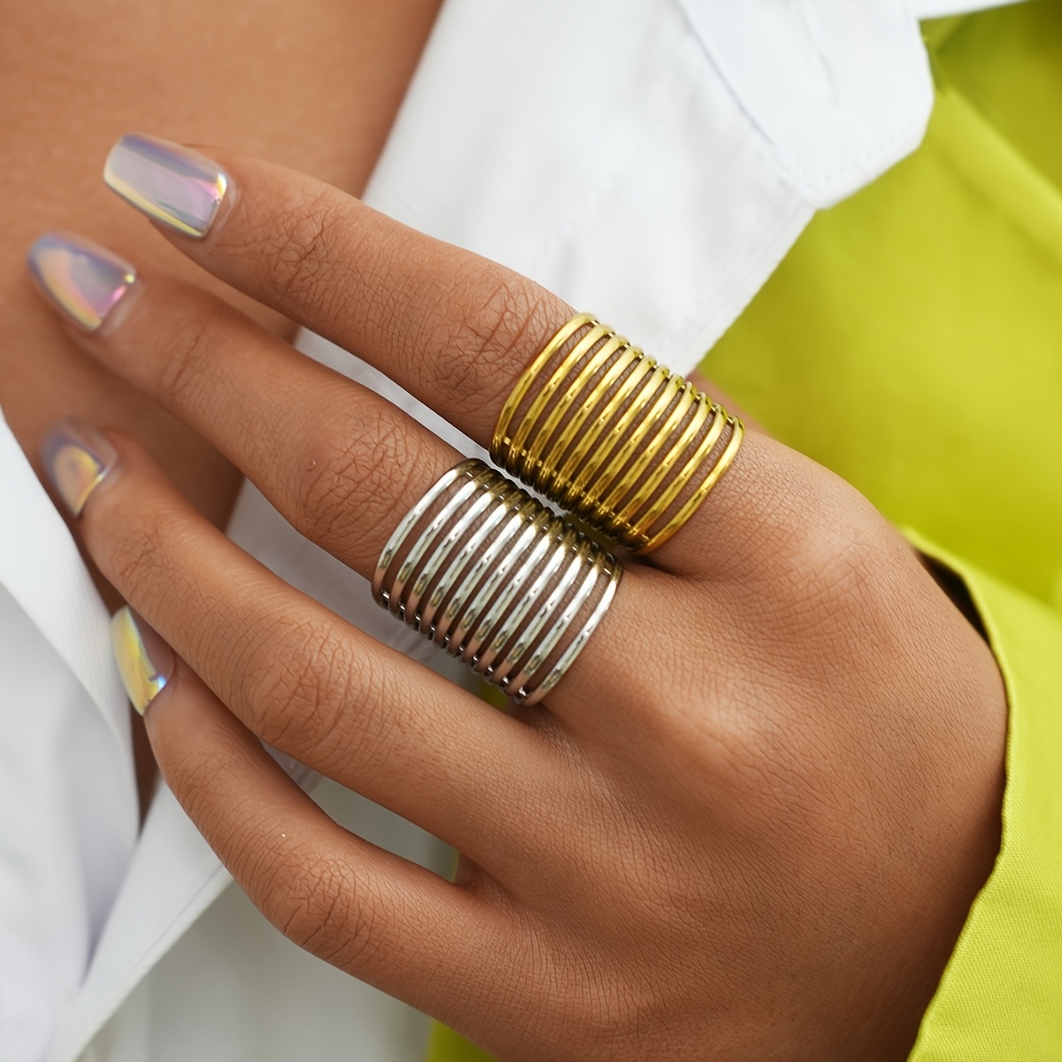 Women's Multi-Layered Geometric Design Adjustable Ring