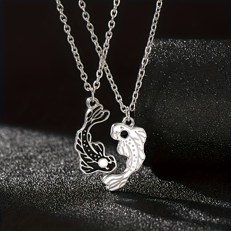 TEMU Collana con ciondolo a forma di pesce Tai Chi , 2 pezzi/set, per - Materiale in , senza mosaico, placcata con metallo non , accessorio elegante