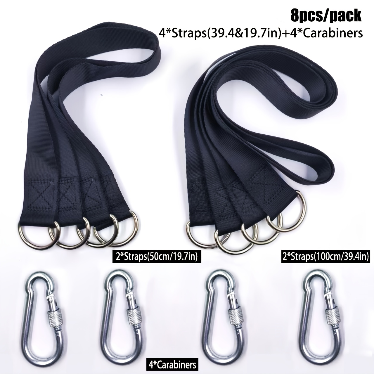 Image of 8pcs/pack Heavy Duty Sling Set, Adjustable Hammock With Metal , Suitable For All Swing Types, Outdoor Amusement Park Accessories, Sling-outdoor|camping |yard Accessories, Storage Bracket Hanging Rope