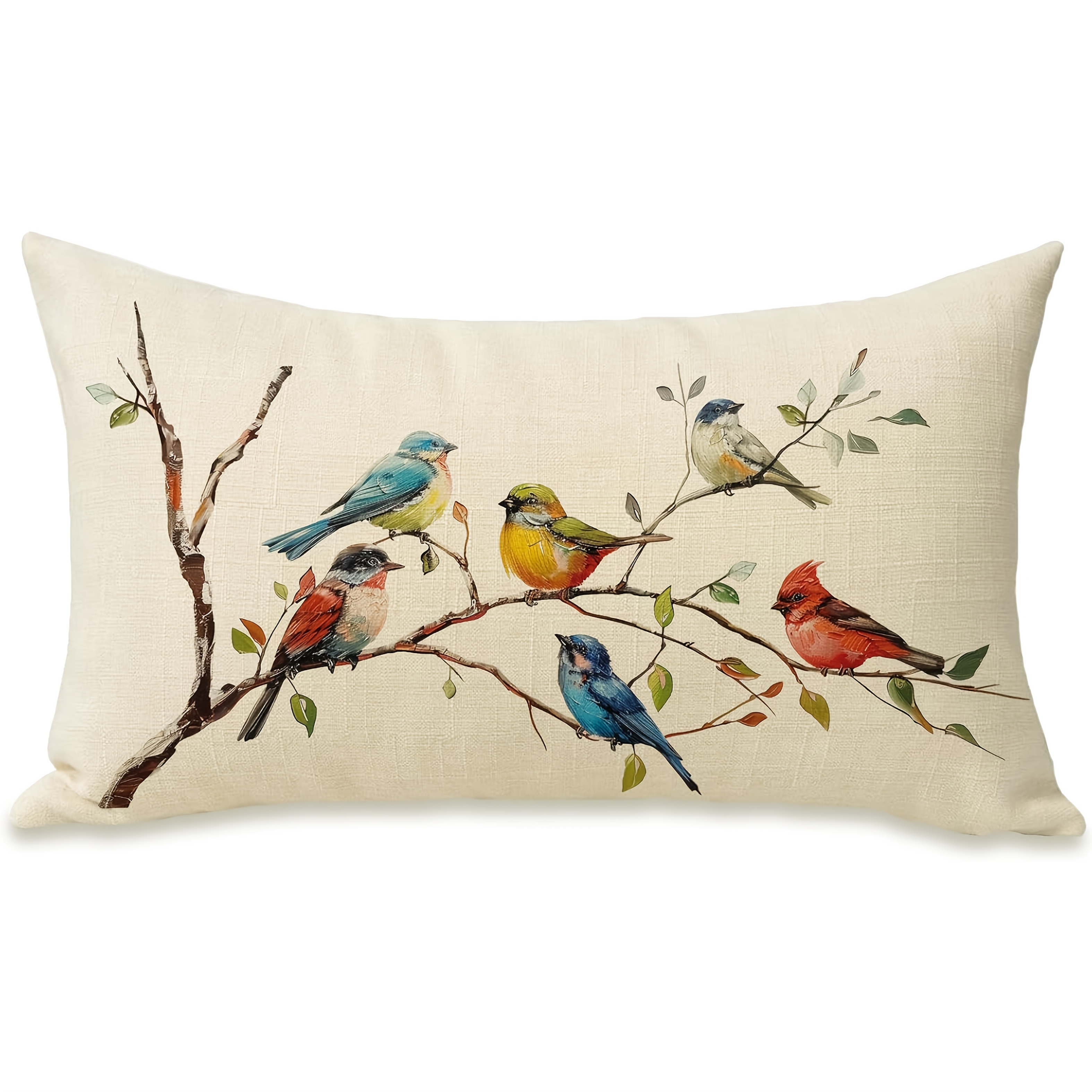 TEMU 1 de almohada decorativa lumbar de pájaros Dokriy, azul , dorado, rama, porche, patio, de almohada para exteriores, de cojín para sofá de estilo