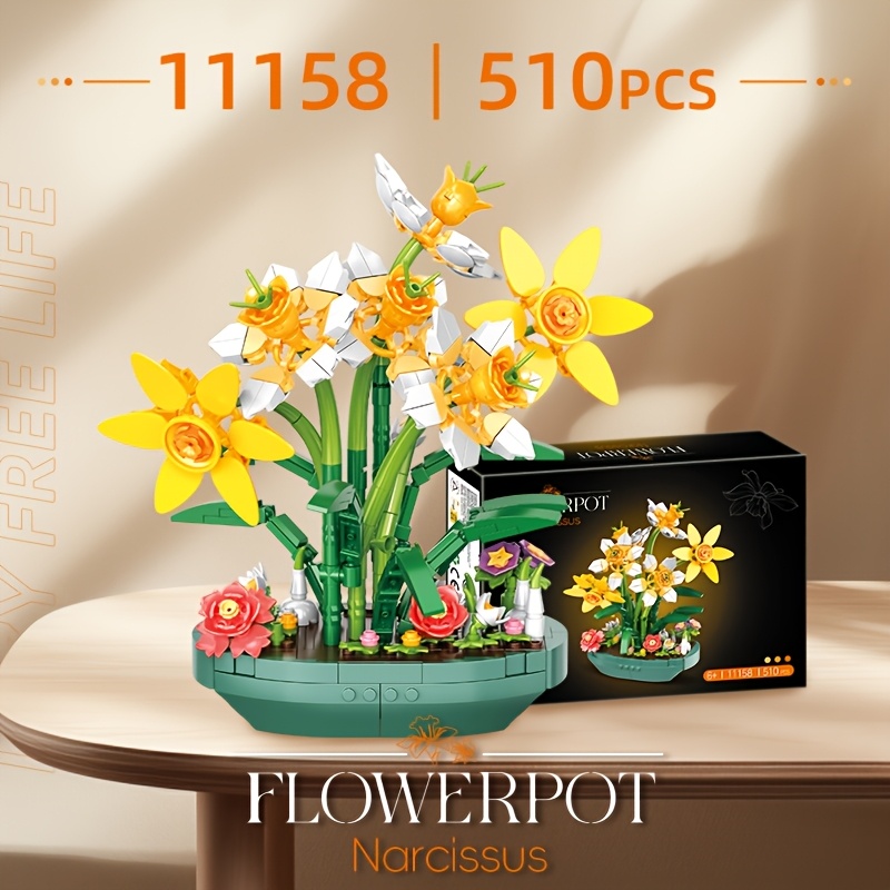 Narcissus Bonsai Building Blocks Assembly Toy, 3D Puzzle Flower Pot Model