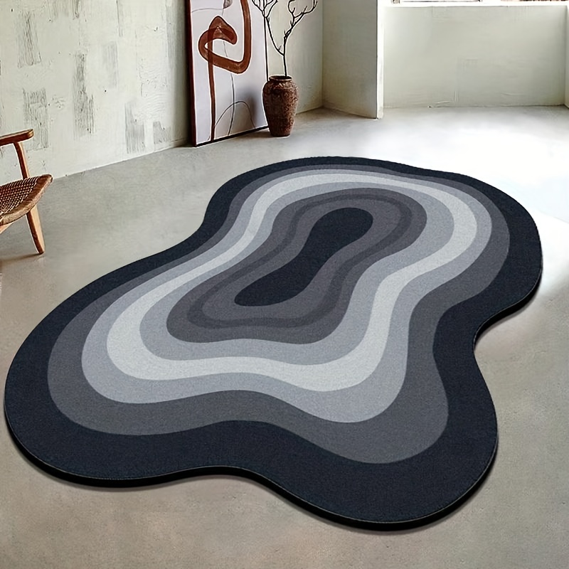 TEMU [ Product] Velvet Rug 850g/m2 Irregular Shape Carpet, High-definition Pattern, 1pc Modern Nordic Style Abstract Area Rug, Minimalist Cream,