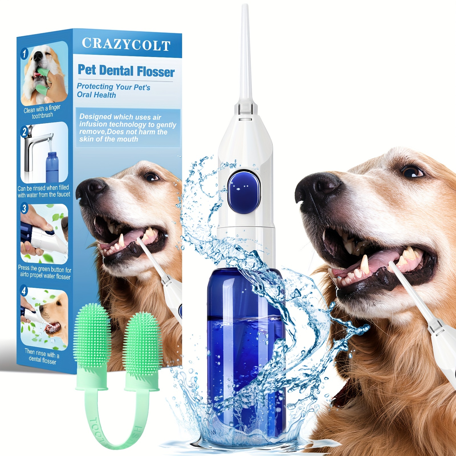 

Pet Manually Tooth Cleaner-equipped With Finger Toothbrush For Dog And Cat, 2 Nozzles, For Dog And Cat Teeth Cleaning & Dental Care, Pet Teeth Cleaning Kit Suitable For Dog And Cat