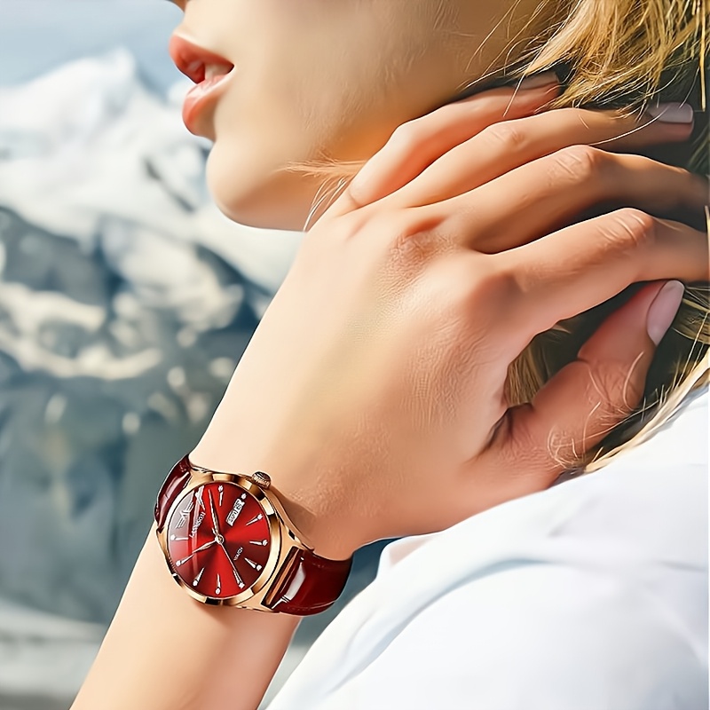 1 Nieuwe Stijlvolle en Casual PU-leren Trendy, Elegante, Verfijnde, Simpele en Veelzijdige Zakelijke Dameshorloge met Quartz. Toont Weekdag, Datum en is een Ideale Cadeaukeuze voor Verjaardagen, Feestdagen, Jubilea, of als Cadeau voor Jezelf, Familie, Geliefden of Vrienden