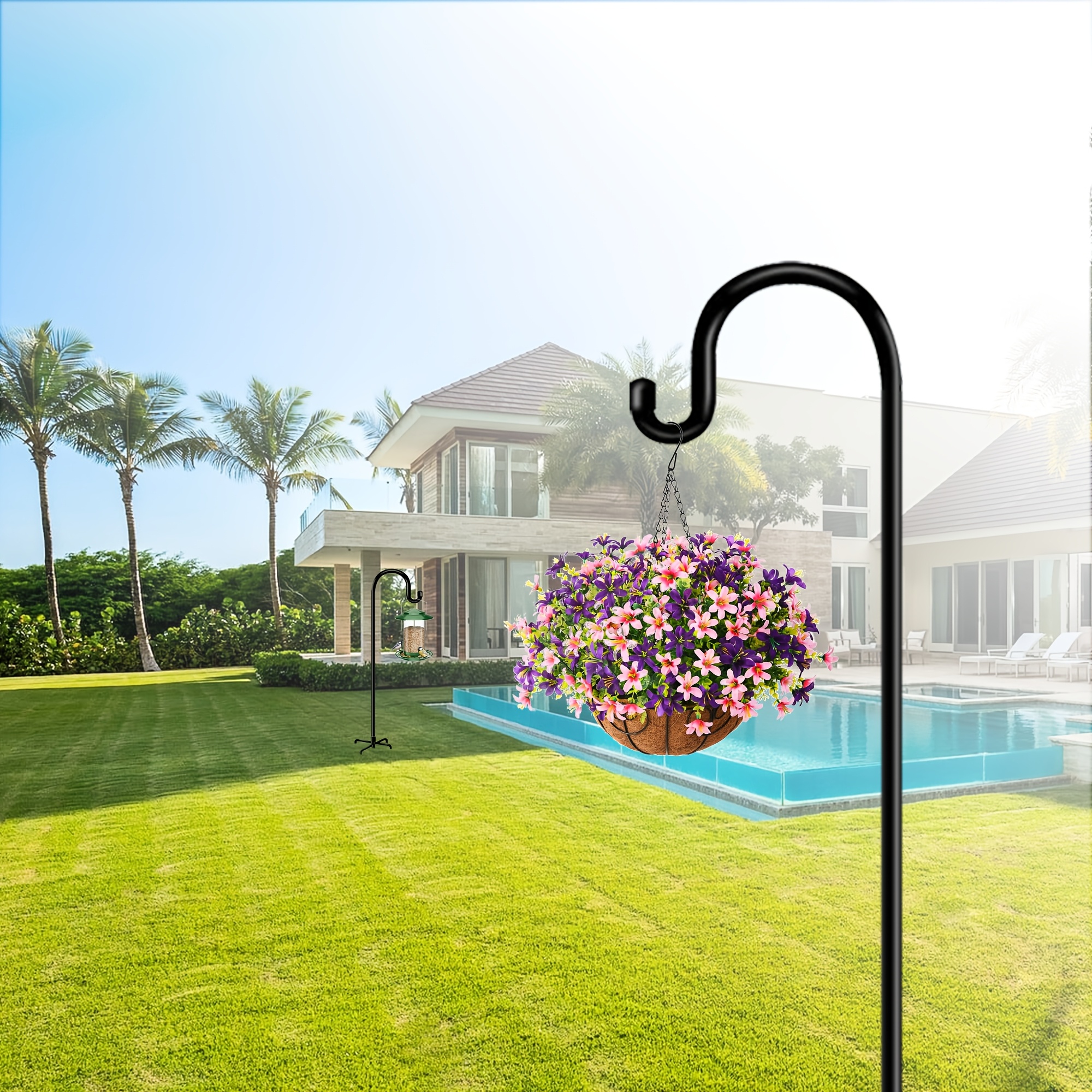 2pcs outdoor shepherd hooks 5 prong base bird feeder pole - Temu