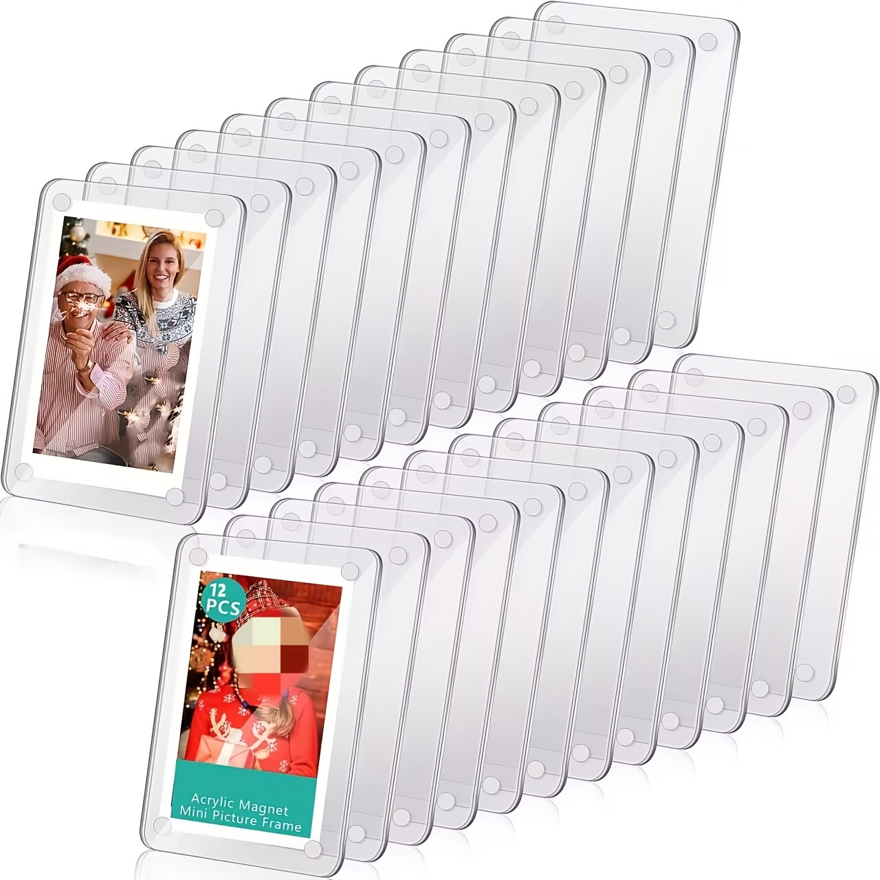 TEMU 12pcs Acrylic Magnetic Photo Frames Mini Double-sided Transparent Refrigerator , Suitable For Movie Photos, Cards, Stamps, Gifts, Ideal For At
