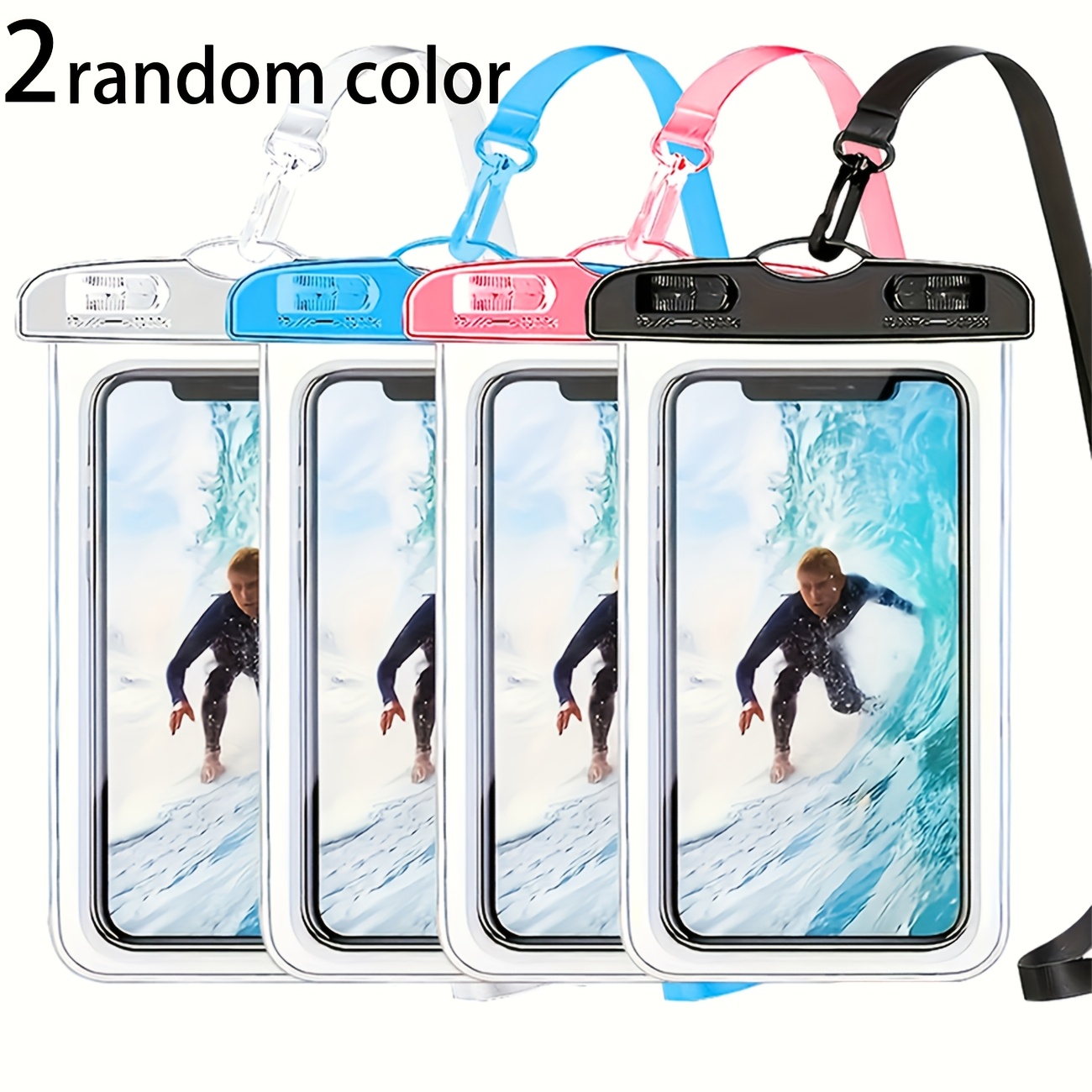 TEMU 2pcs Of Bag With Random Colors, Universal Mobile Phone Bag, Airbag Mobile Phone Bag, Swimming Underwater Mobile Phone Case, Beach Mobile Phone