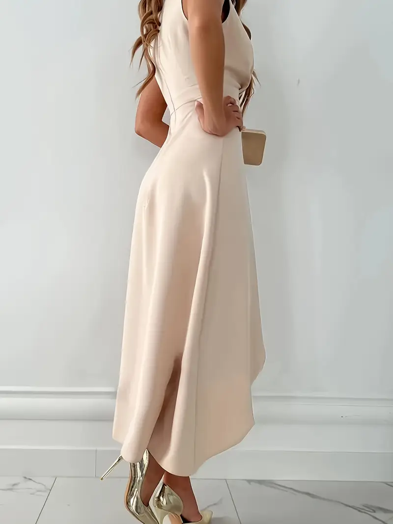 elegant beige peplum dress asymmetrical hem sleeveless v - Temu Mauritius elegant beige peplum dress asymmetrical hem sleeveless v - Temu Mauritius