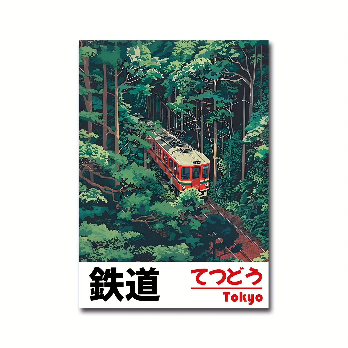 E-shop 2D Flat, 2D Flat, ./Set Ästhetische Japanische Landschaft Wandkunst, Tokyo Reisekulisse Retro Poster, Zug Eisenbahn Wald Anime Stil Poster