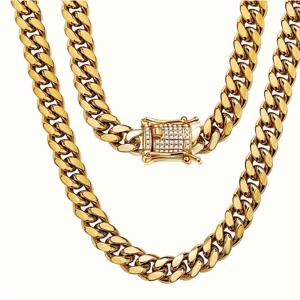 

Miami Cuban Link Chain For Men Plated Stainless Steel 8mm Punk Rock Necklace