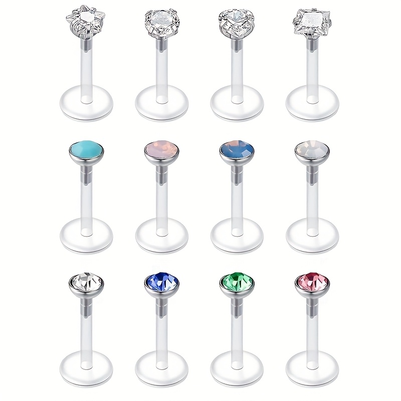 12pcs 16g 1.2mm Stainless Steel Lip Piercing 8mm Labret Plug Set Tragus Helix Piercing Jewelry Mother's Day Gifts