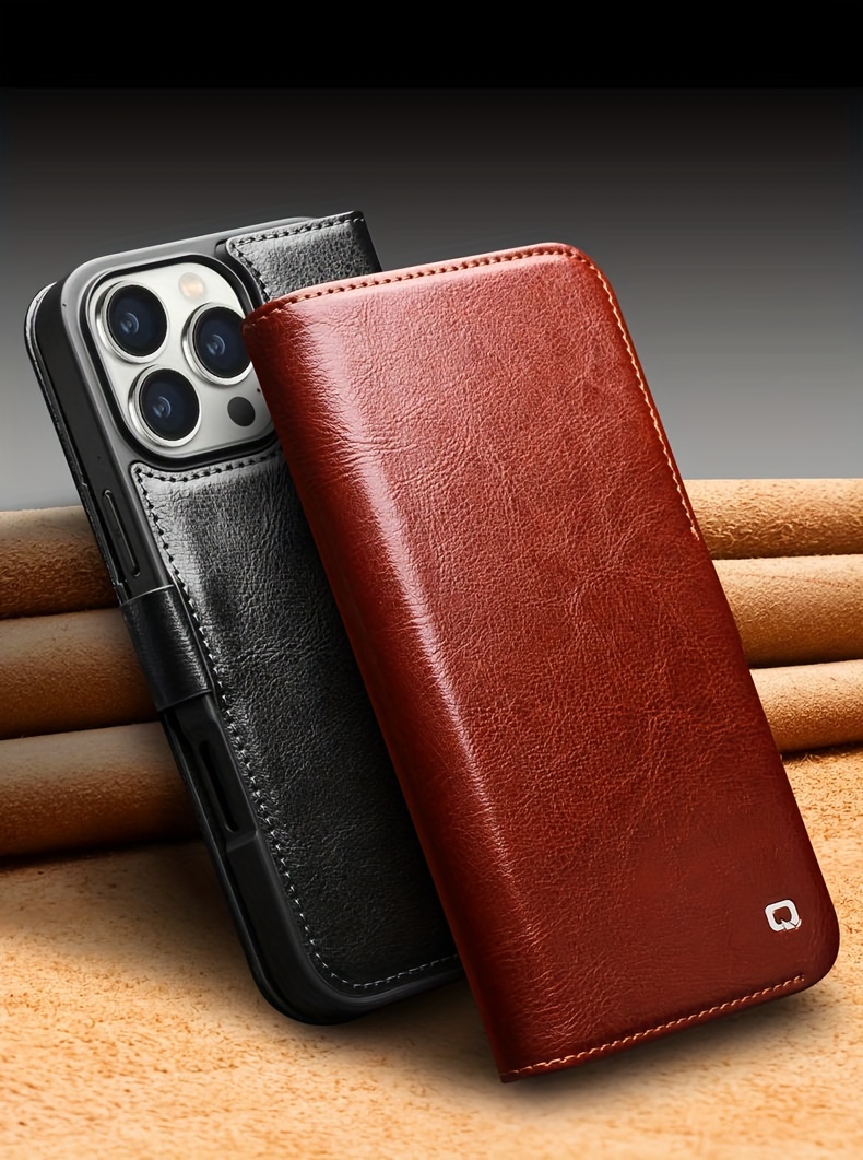 Phone Case - The QIALINO Leather Flip Case Is Designed for The Iphone 16 Plus Pro Max, Featuring a Stylish Design And a Classic Business Look, Complete with Magnetic Closure And Card Slots - Made from High-Quality Leather
