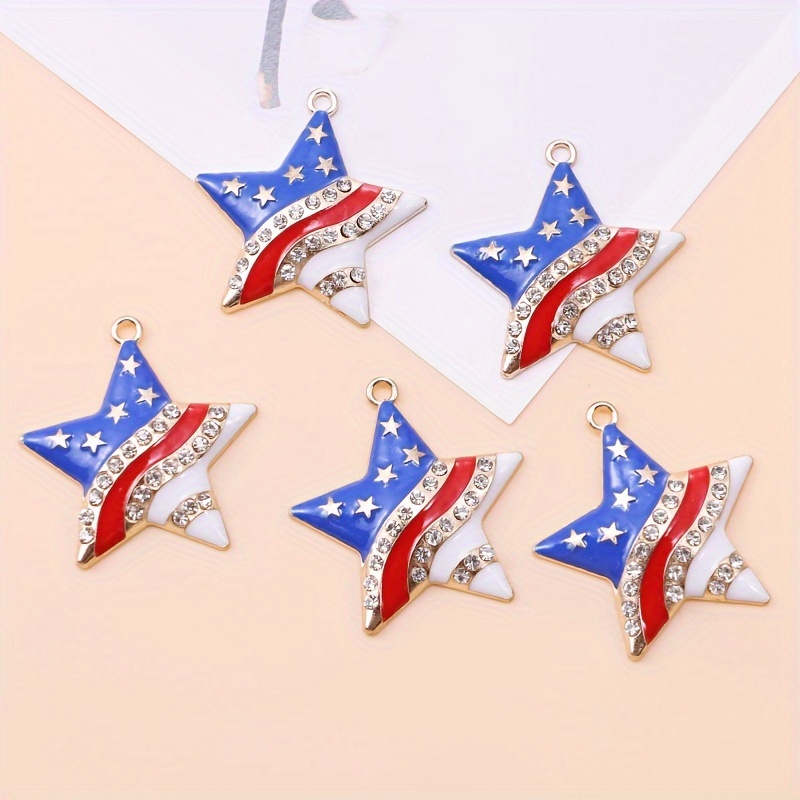 

5-pack Patriotic American Pendants, Encrusted Alloy Charms For Making, Creative Handcrafted Accessories For Keychains, Earrings, Necklaces, Bracelets, Decorations And Gifts