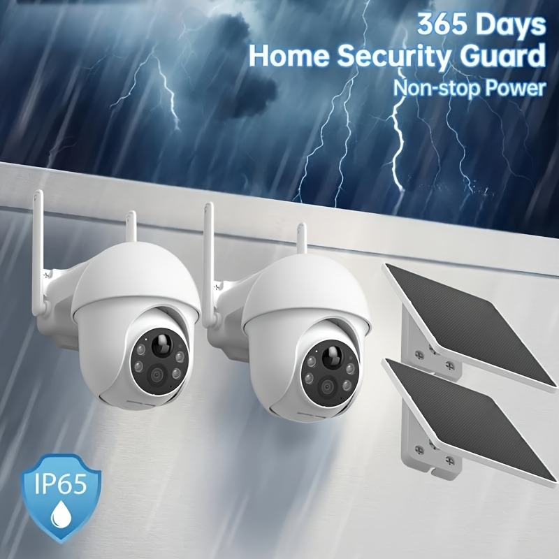 TEMU Caméra Wifi Extérieure Fil 4MP avec Panneau Solaire, Caméra de Surveillance PTZ 355° avec Batterie, Détection PIR, Vision Couleur, Alarme, Audio