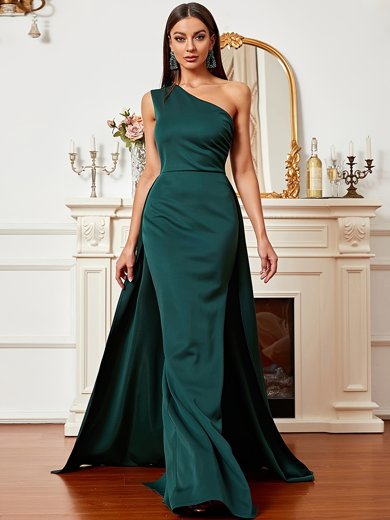 elegant one shoulder backless bodycon maxi dress side slit - Temu Bahrain