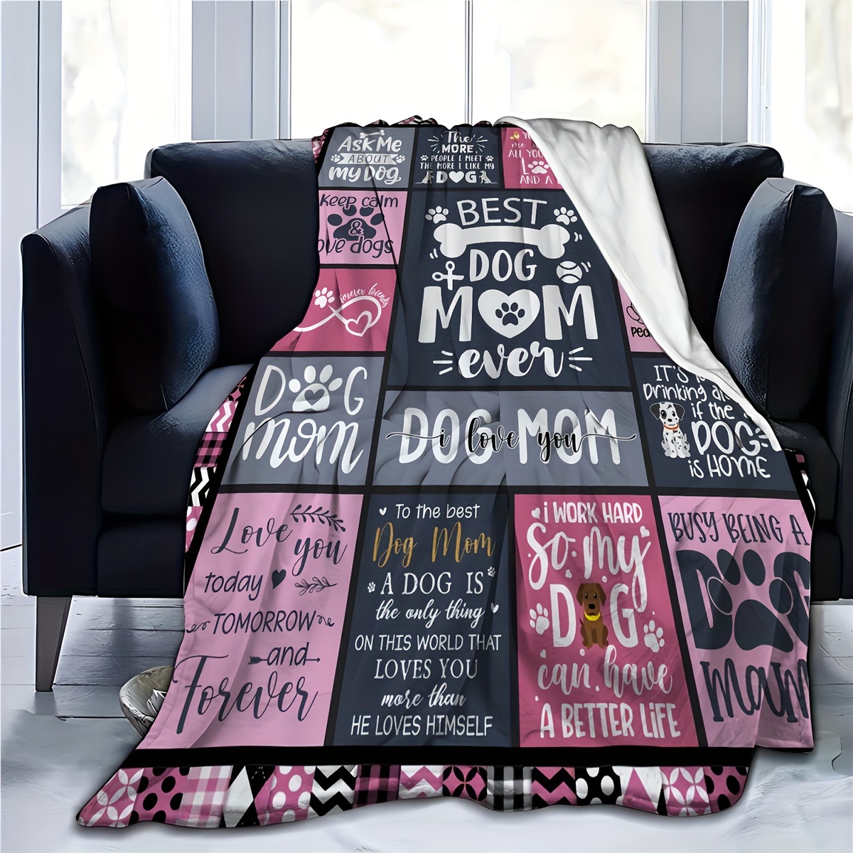 1pc best dog mom blanket splicing pattern soft blanket Temu