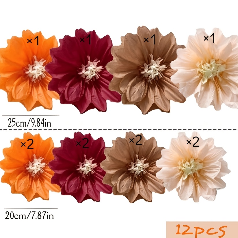 TEMU 1 Set de Fleurs en Papier de Soie d'Automne - Fleurs en Papier Crépelé Bohème Orange et pour Thanksgiving, pour les Fêtes de la Récolte, ,