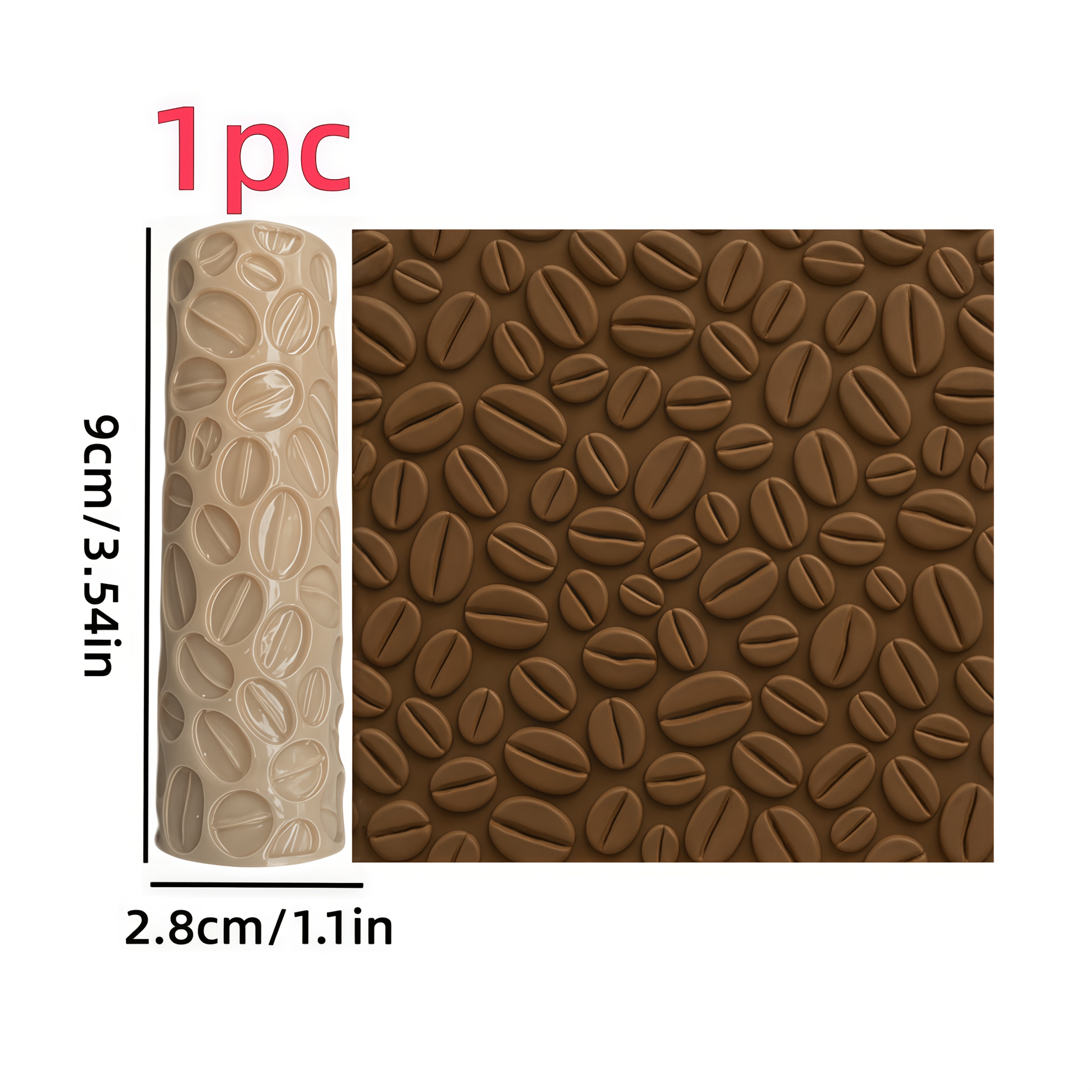 TEMU 1pc Coffee Bean Texture Embossed Polymer Clay Texture Roller - Coffee Bean Texture Embossing Tool, Suitable For Cup Mats, Ceramics, Pottery,
