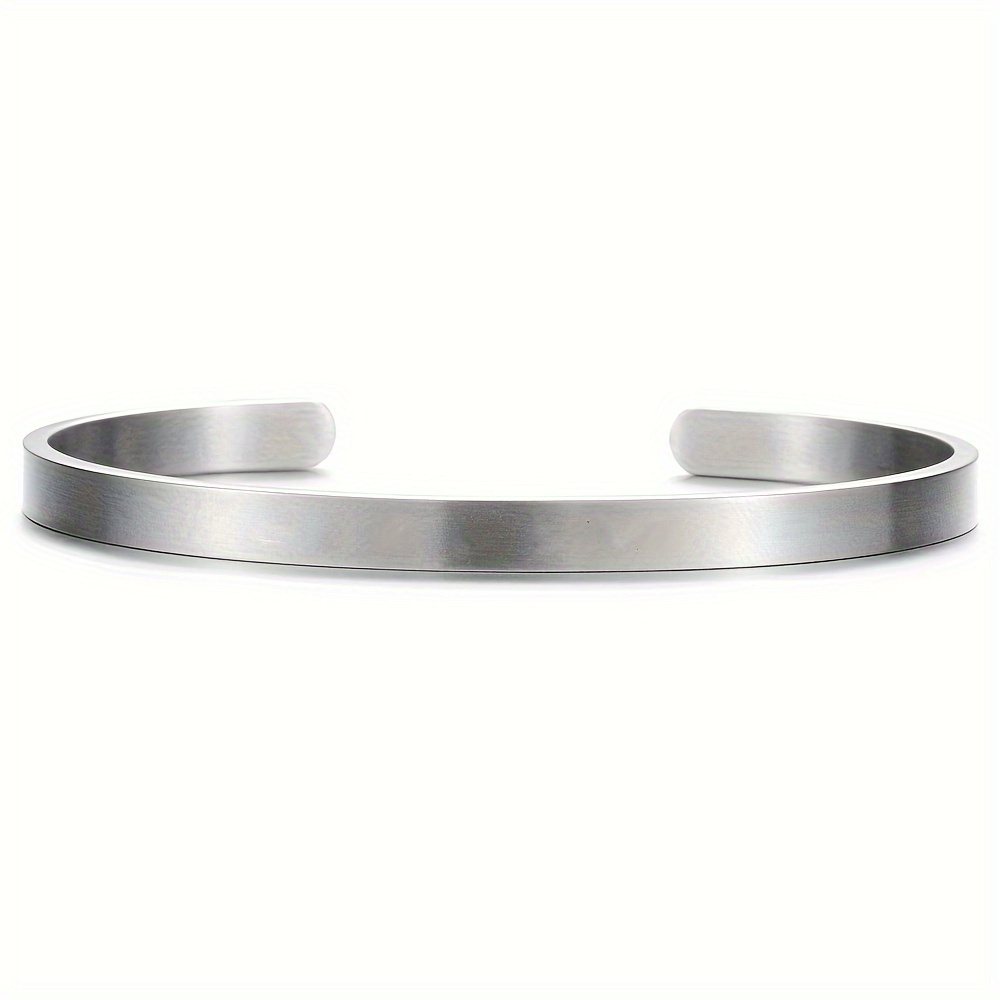 TEMU [customized] Men's 304 304 Stainless Steel Open Bangle Bangle Bracelet, 5mm Wide Matte Cuff, Customized Engraving Name, , Birthday, Text, Date,