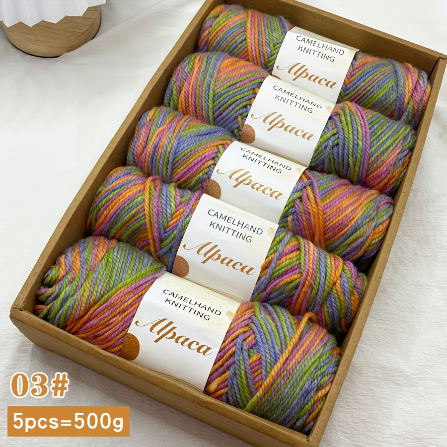 E-shop 5er-Pack Alpaka Gefärbtes Garn, 500G, Hochwertige Multicolor Farbverlauf Garnbälle, Handstrick Material Pack, Geeignet für Herbst Winter Mode