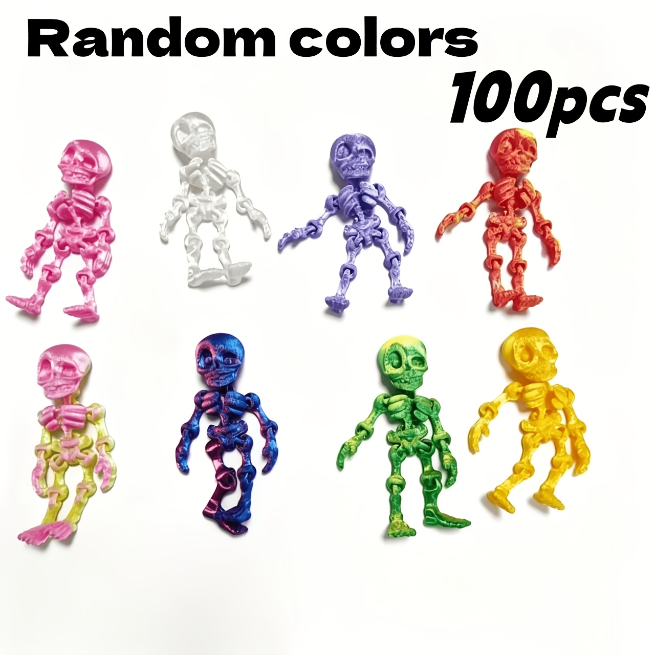 TEMU Figurine Ornaments 100pcs 3d Printed Mini Skeleton Holiday Decorations, With Flexible And Movable Joints, Poseable In , Random Colors, Halloween