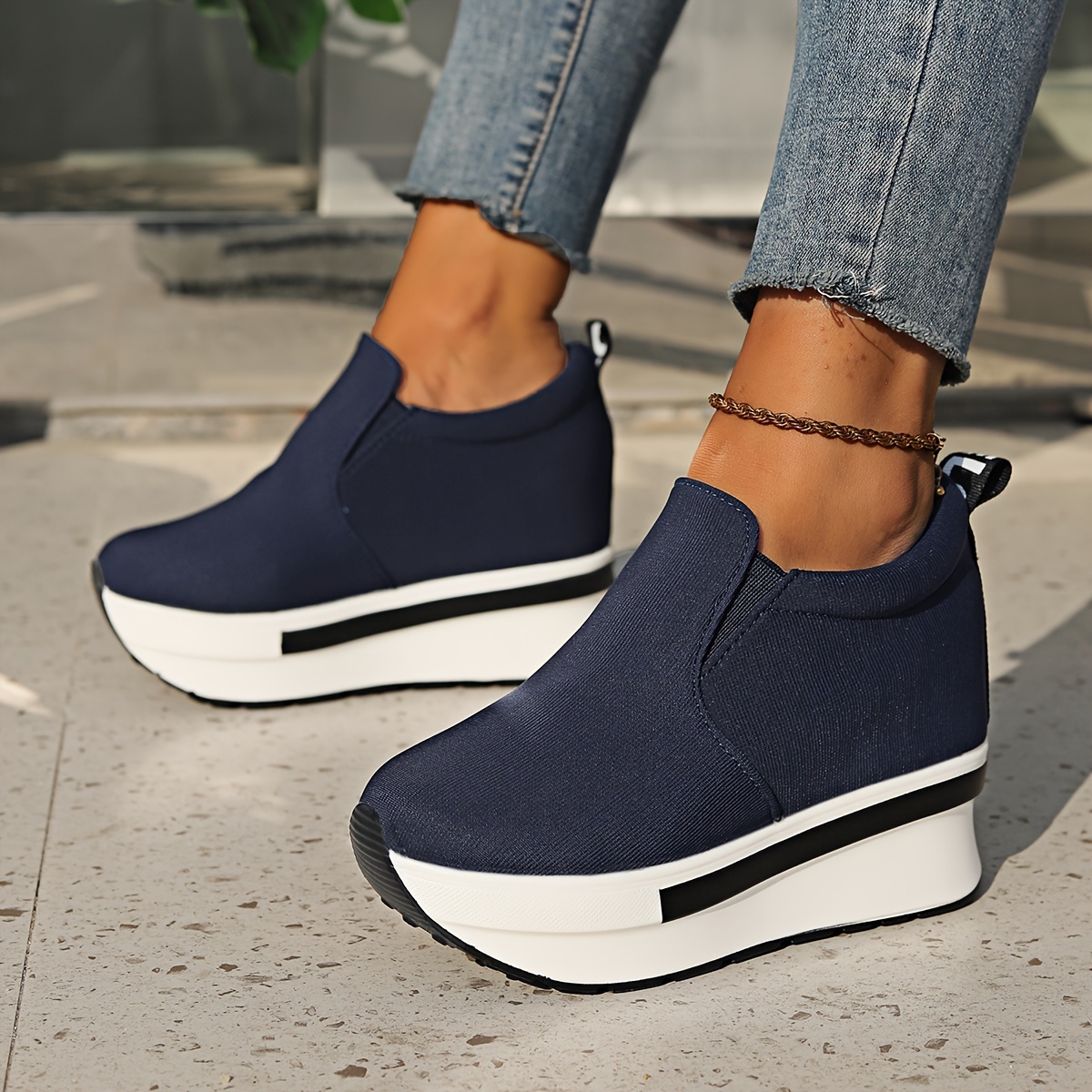 

Women's Height Increasing Wedge Shoes, Breathable Stretchy Slip On Platform Shoes, Comfy Walking Rocker Shoes