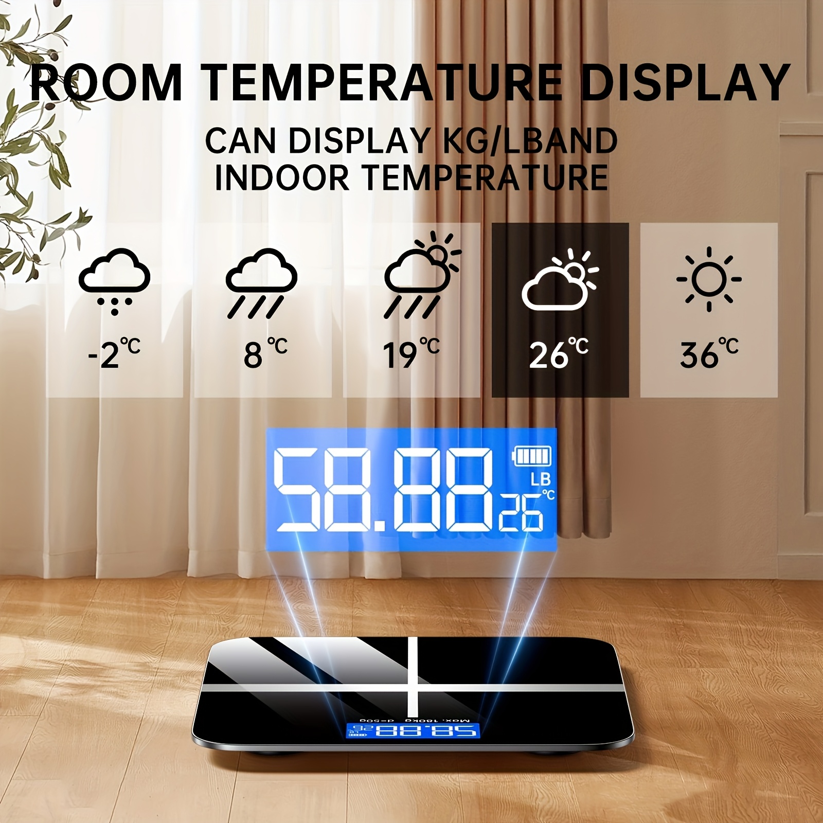 A Weighing Scale with a Capacity of 396 Pounds/ 180 Kilograms Equipped with an LED Backlit Display Screen and Tempered Glass, Designed Specifically for Personal Weighing. This Compact Scale Is Suitable for Home and Fitness Use, and Is an Ideal Choice