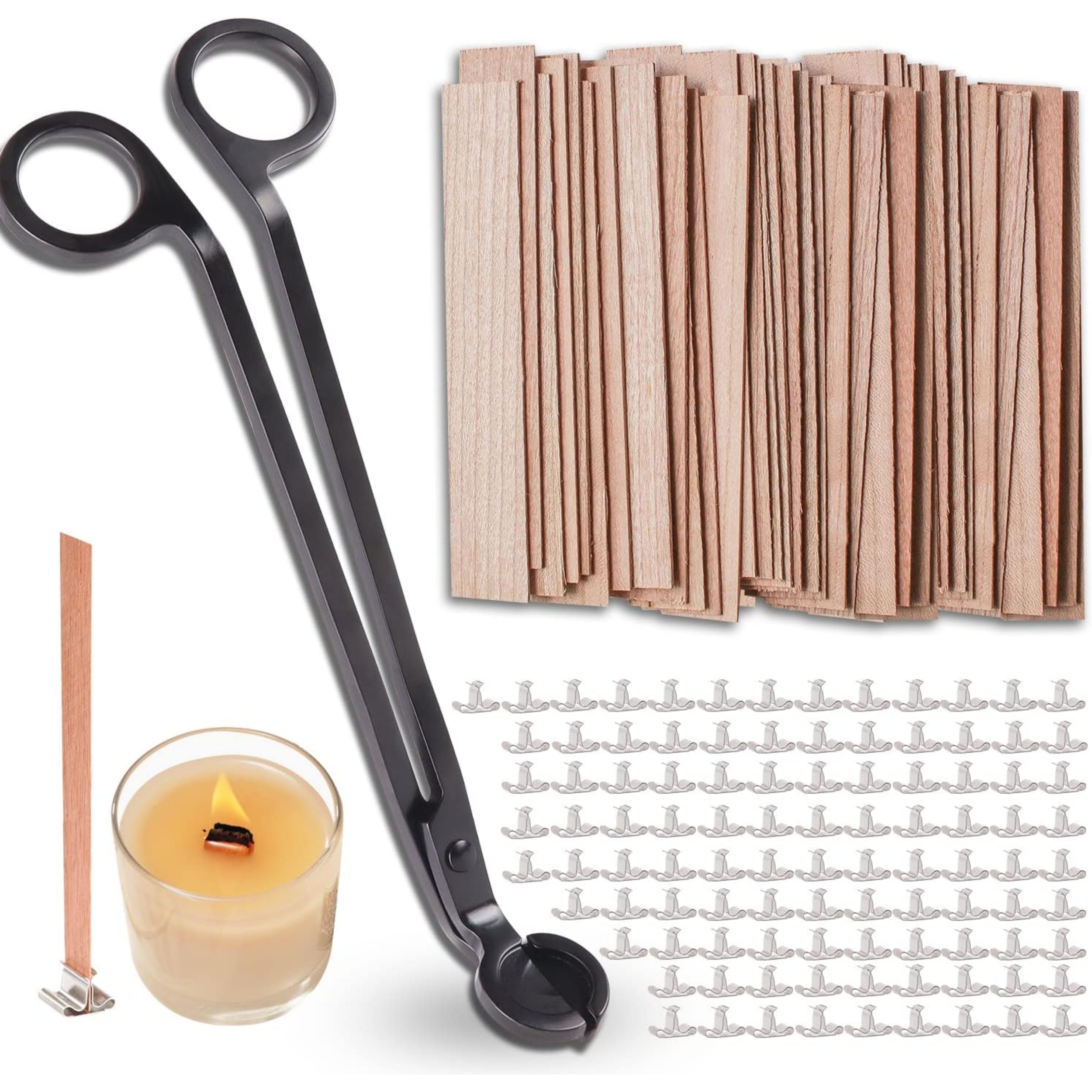 

Wooden Candle Wicks Set, 100pcs Wooden Candle Wicks And 100pcs Iron Stand, Wicks 5.1 X 0.5 Inch Smokeless Wicks For Candles With Candle Wick Trimmer For Diy Candle Making